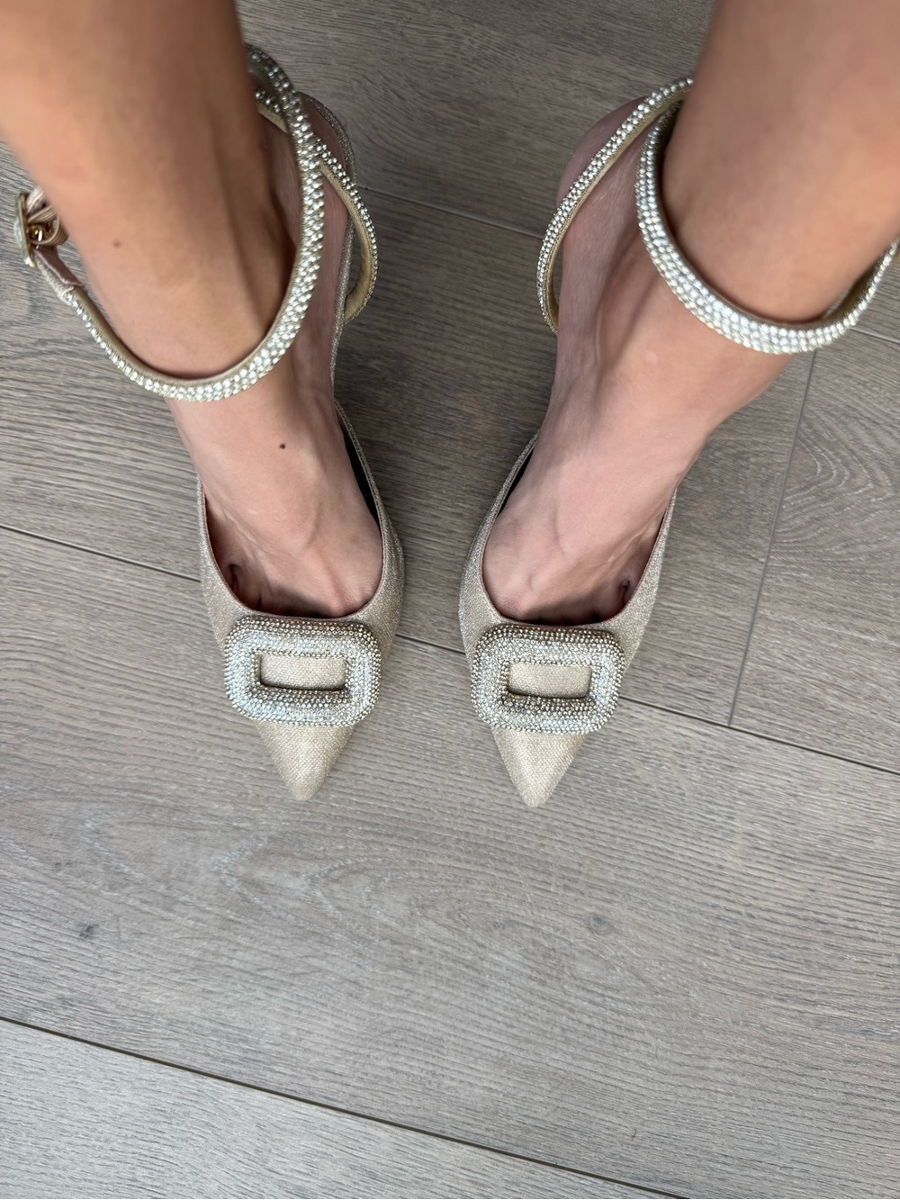 Steve Madden Champagne Jeweled Pointed-Toe Ankle-Strap Pumps - Picture 2 of 10